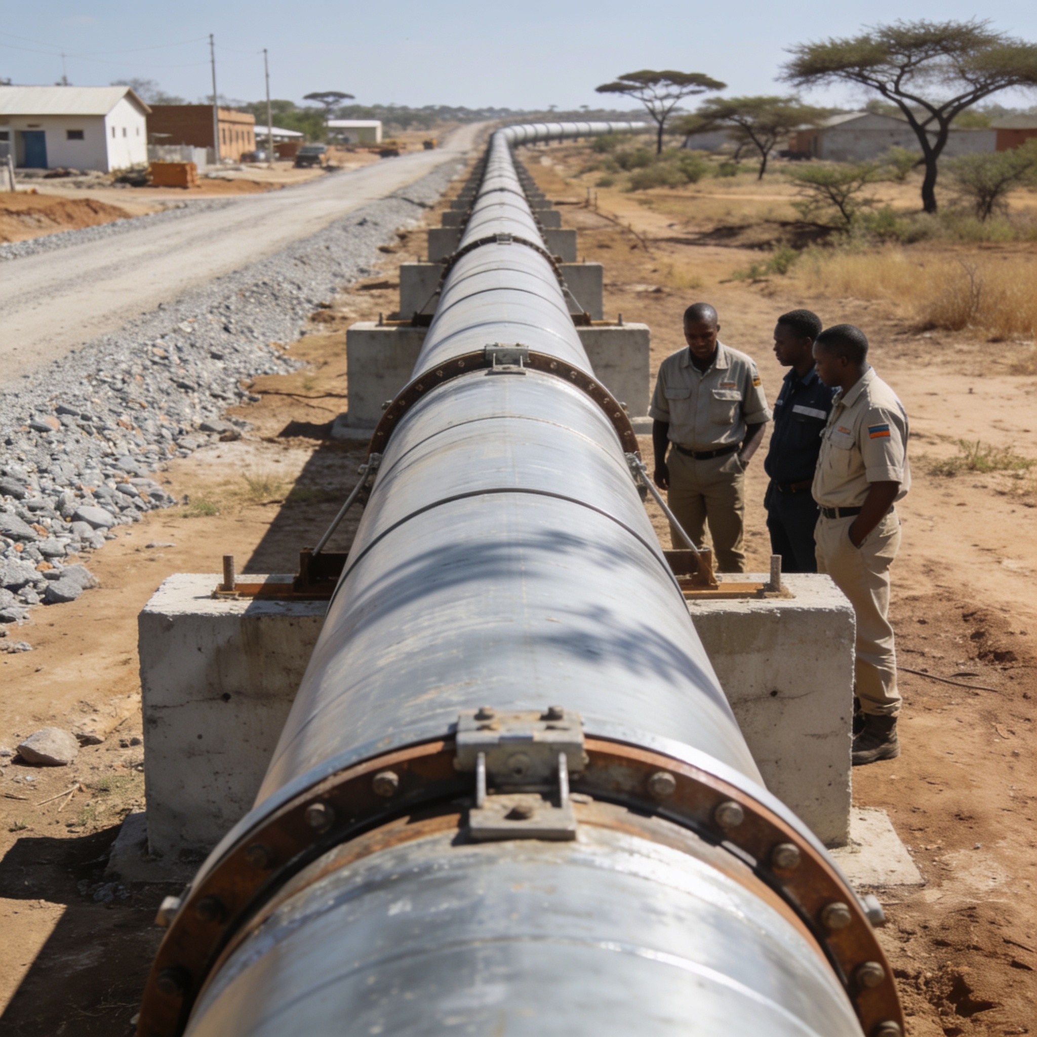 Create an editorial news illustration for an article about 'Gwayi-Shangani Pipeline Faces 217-Year Wait, Coltart Warns'. The specific country is Zimbabwe (ZW); make visual cues accurate to this exact country and avoid flags or symbols of similar coun